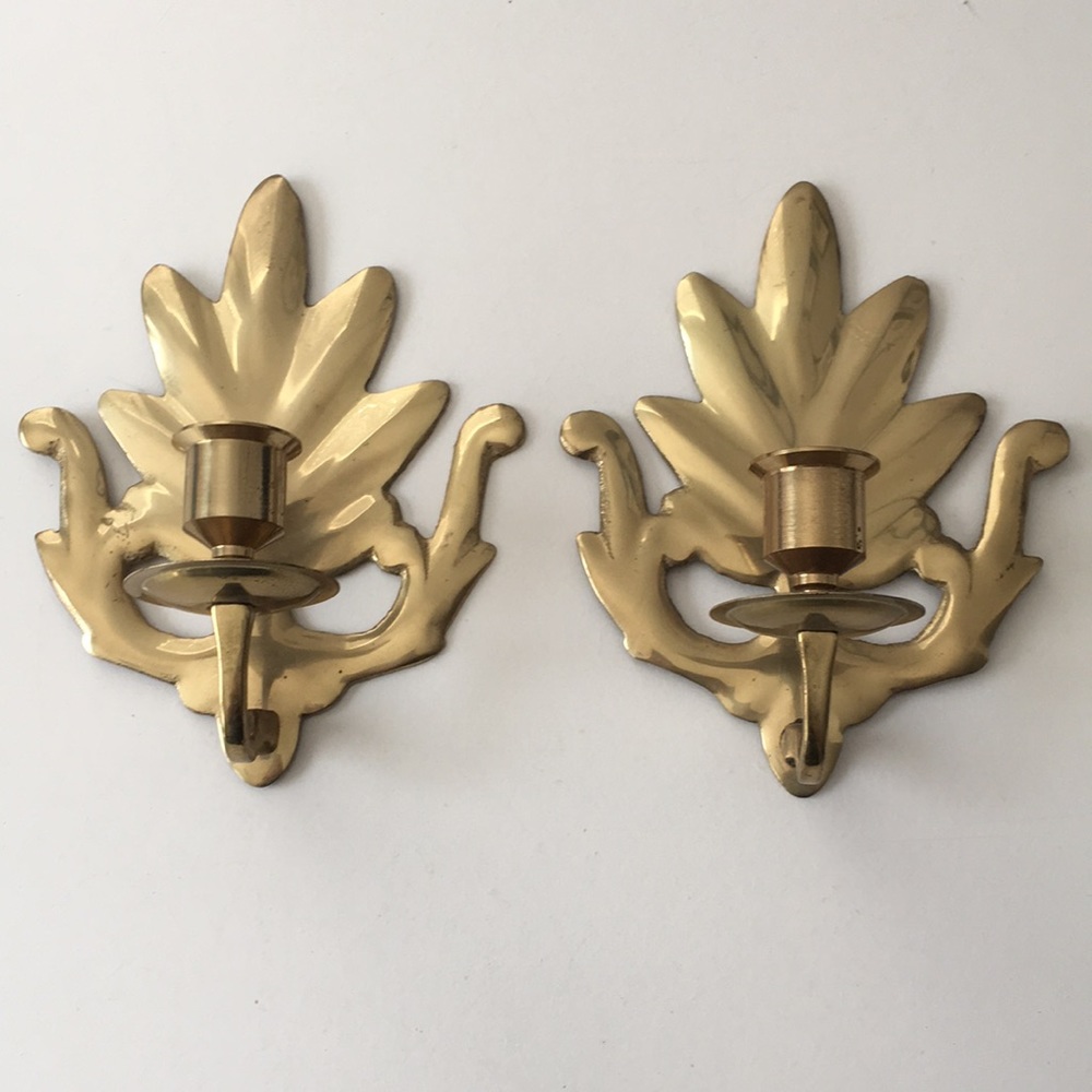 Two Matching Vintage Gold Tone Candle Wall Sconces